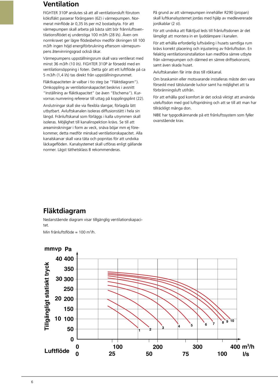 Även om normkravet ger lägre flödesbehov medför ökningen till 00 m/h ingen höjd energiförbrukning eftersom värmepumpens återvinningsgrad också ökar.