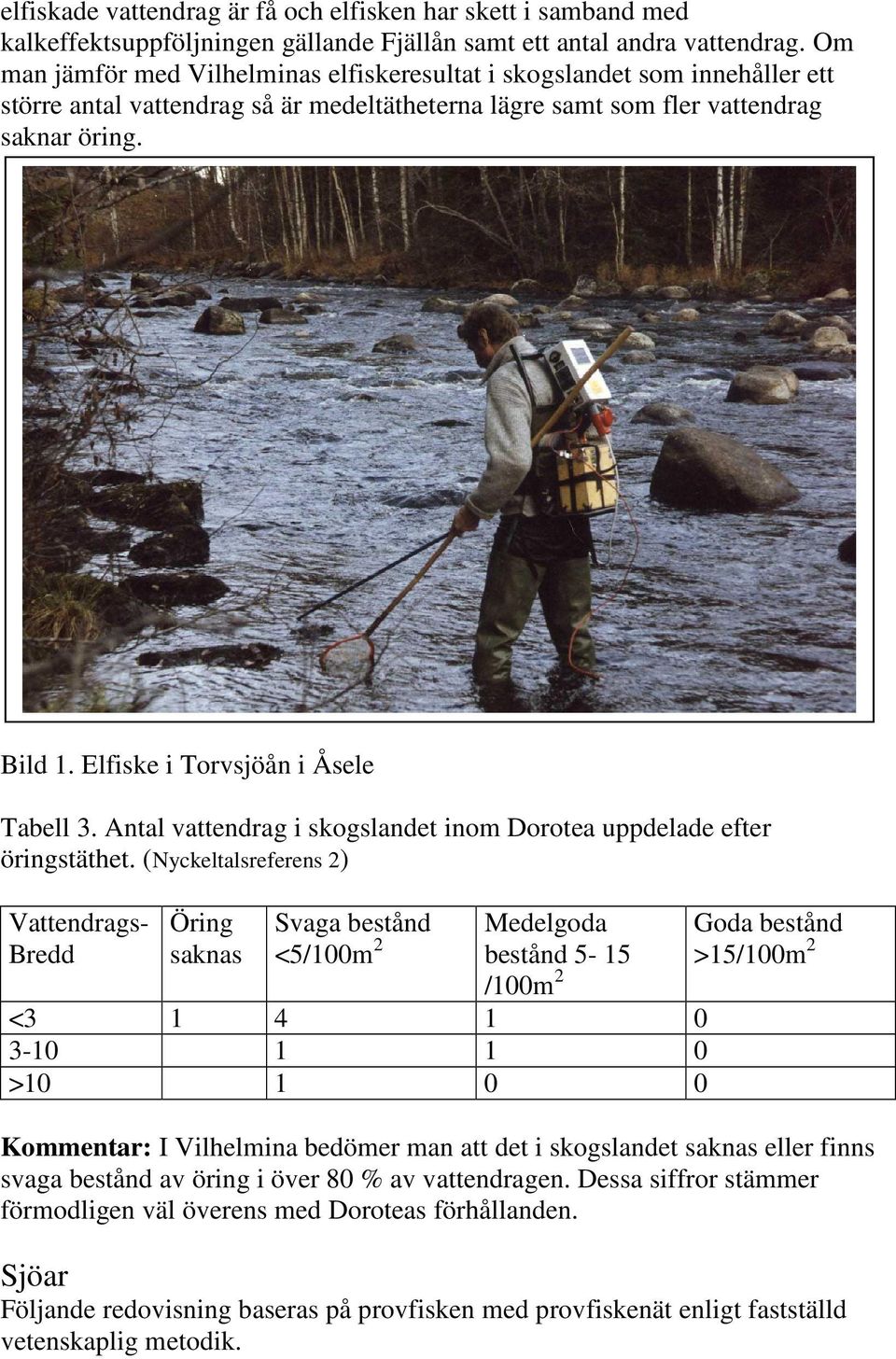 Elfiske i Torvsjöån i Åsele Tabell 3. Antal vattendrag i skogslandet inom Dorotea uppdelade efter öringstäthet.