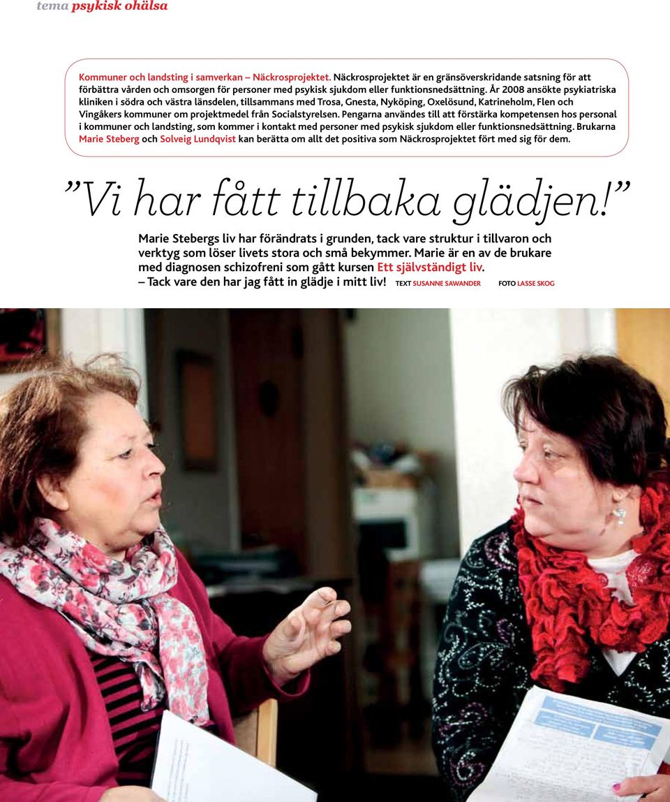 År 2008 ansökte psykiatriska kliniken i södra och västra länsdelen, tillsammans med Trosa, Gnesta, Nyköping, Oxelösund, Katrineholm, Flen och Vingåkers kommuner om projektmedel från Socialstyrelsen.