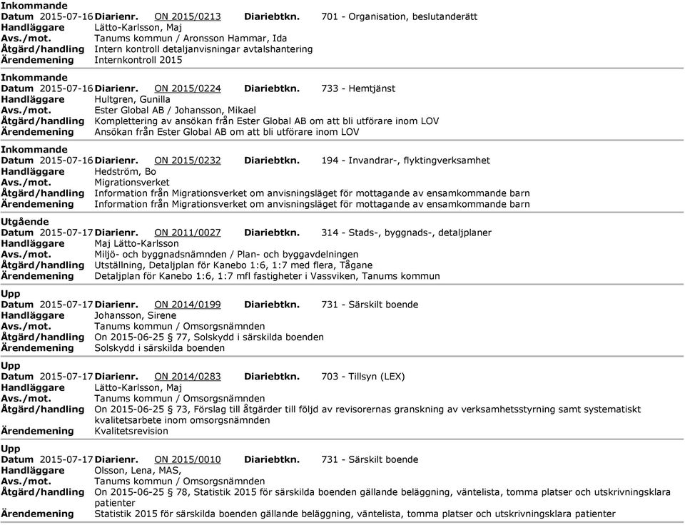 733 - Hemtjänst Handläggare Hultgren, Gunilla Avs./mot.