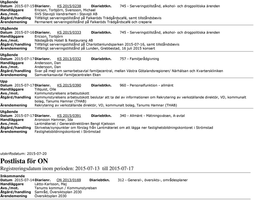 Trädgårdscafé och creperie Utgående Datum 2015-07-16 Diarienr. KS 2015/0333 Diariebtkn. 745 - Serveringstillstånd, alkohol- och drogpolitiska ärenden Handläggare Ericson, Torbjörn Avs./mot.