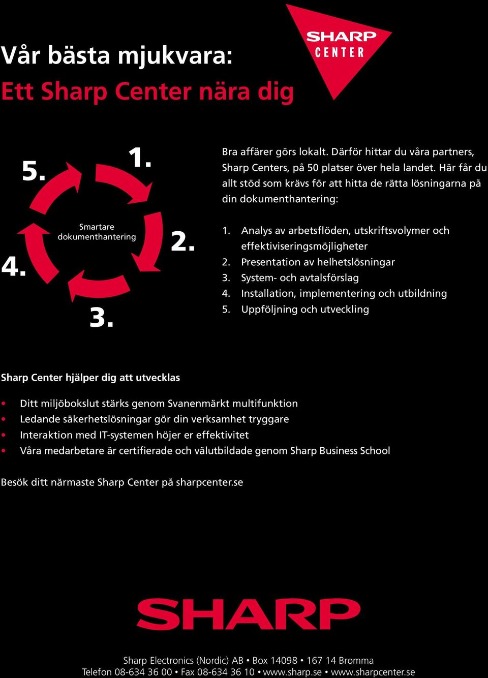 Analys av arbetsflöden, utskriftsvolymer och effektiviseringsmöjligheter 2. Presentation av helhetslösningar 3. System- och avtalsförslag 4. Installation, implementering och utbildning 5.