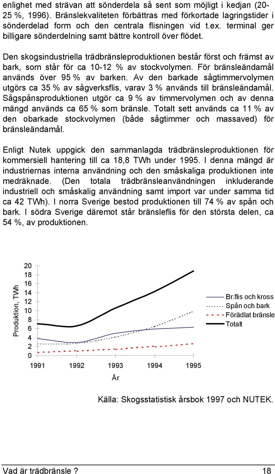 För bränsleändamål används över 95 % av barken. Av den barkade sågtimmervolymen utgörs ca 35 % av sågverksflis, varav 3 % används till bränsleändamål.