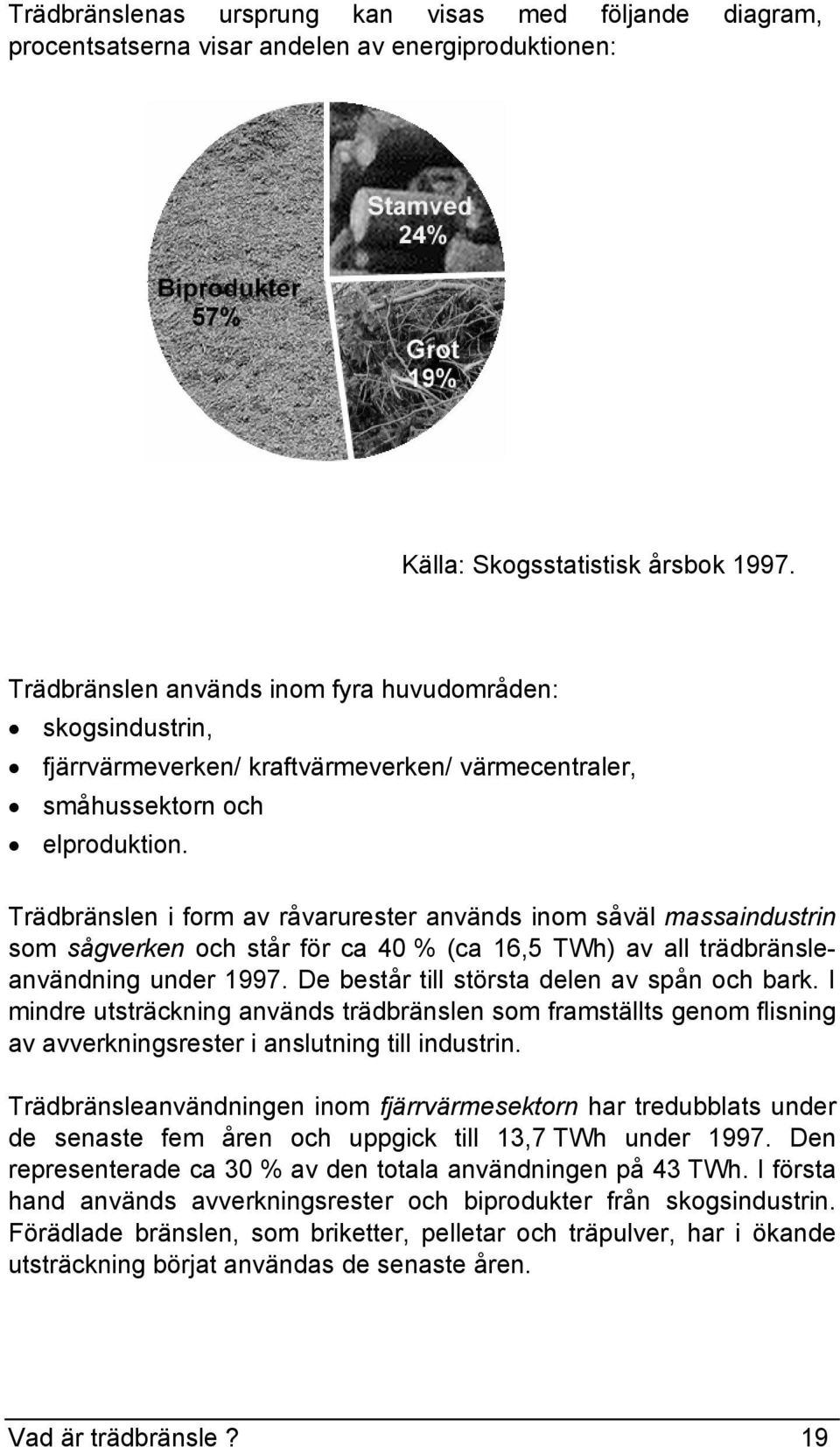 Trädbränslen i form av råvarurester används inom såväl massaindustrin som sågverken och står för ca 40 % (ca 16,5 TWh) av all trädbränsleanvändning under 1997.