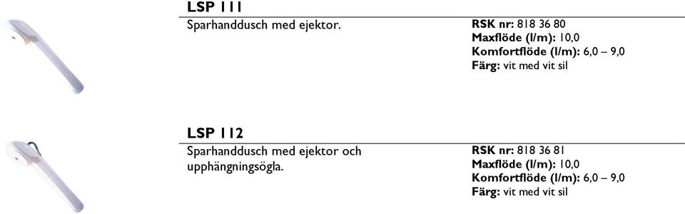 vit sil LSP 112 Sparhanddusch med ejektor och