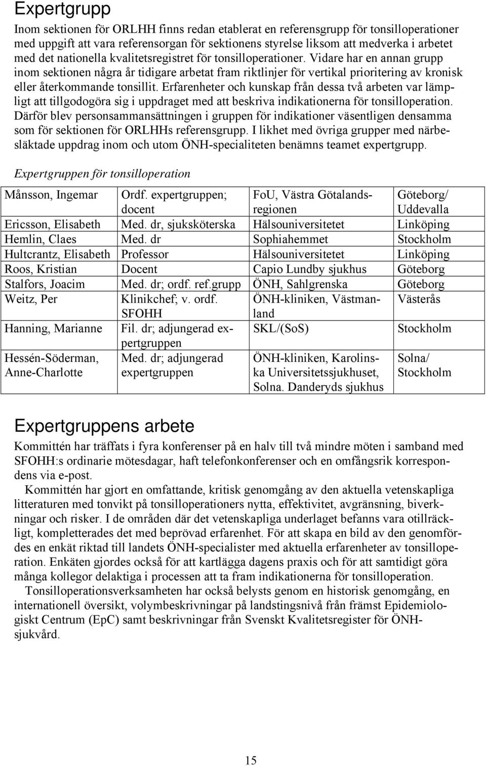 Vidare har en annan grupp inom sektionen några år tidigare arbetat fram riktlinjer för vertikal prioritering av kronisk eller återkommande tonsillit.