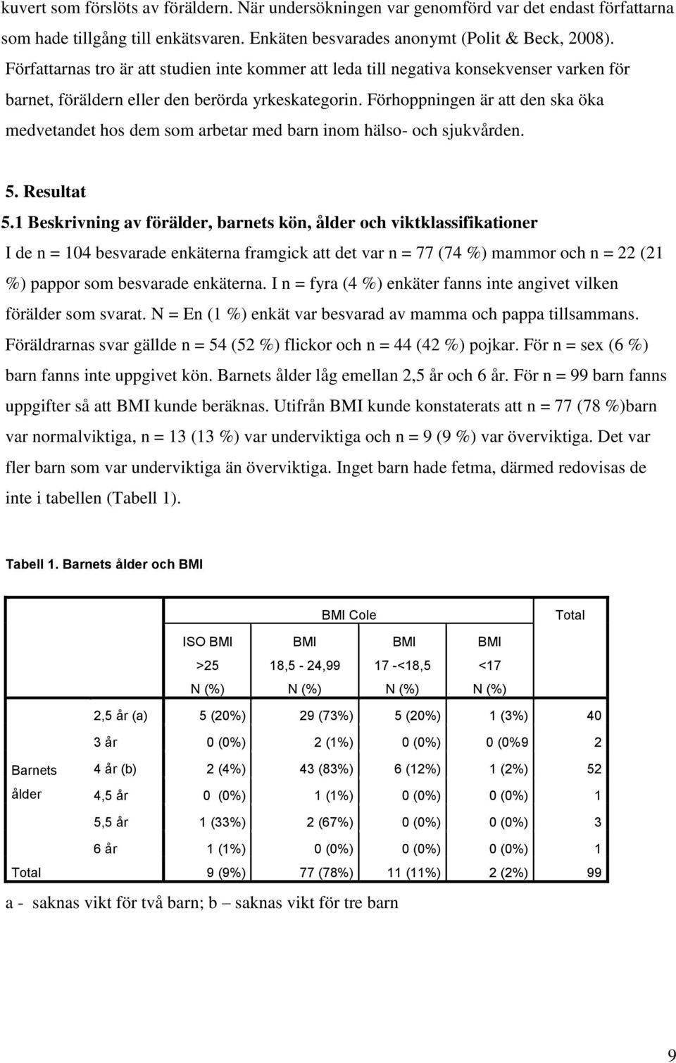 Förhoppningen är att den ska öka medvetandet hos dem som arbetar med barn inom hälso- och sjukvården. 5. Resultat 5.