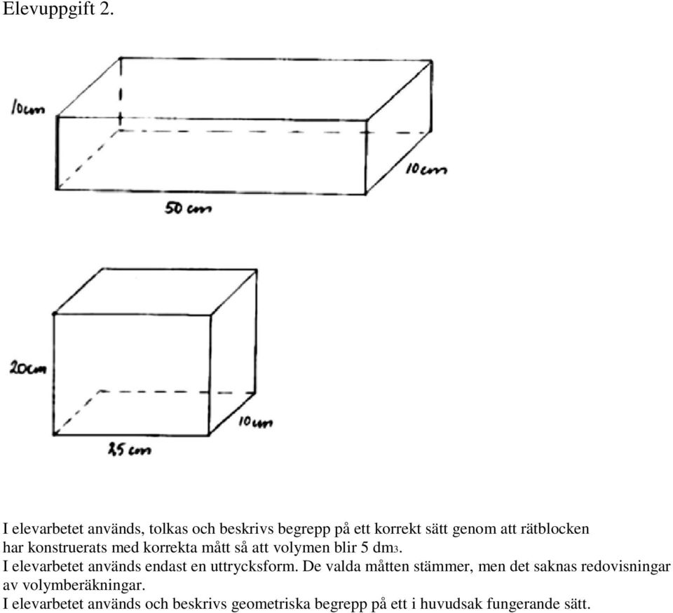 har konstruerats med korrekta mått så att volymen blir 5 dm3.