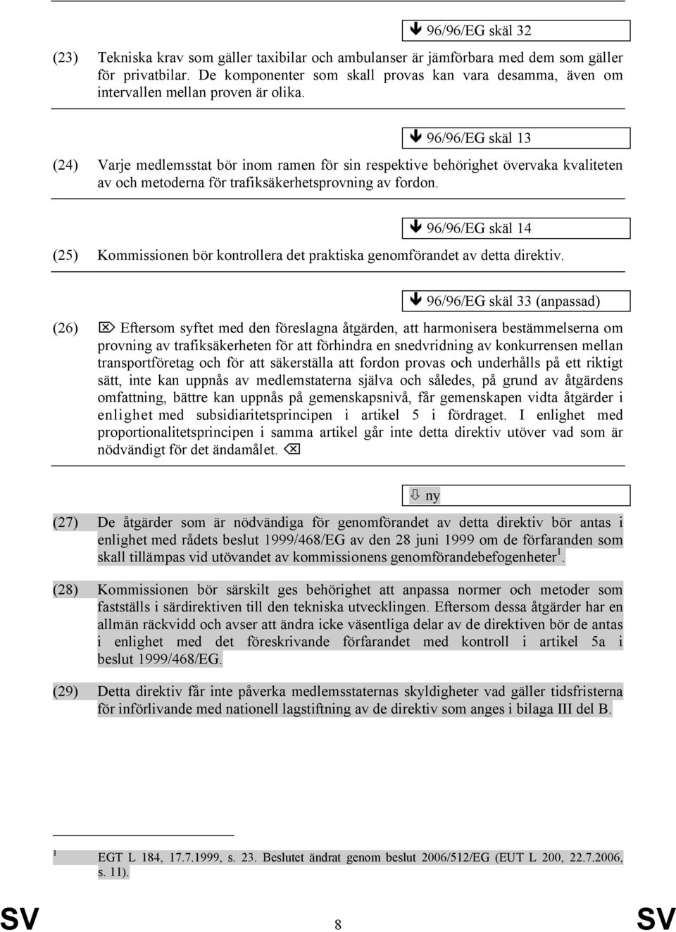 96/96/EG skäl 13 (24) Varje medlemsstat bör inom ramen för sin respektive behörighet övervaka kvaliteten av och metoderna för trafiksäkerhetsprovning av fordon.