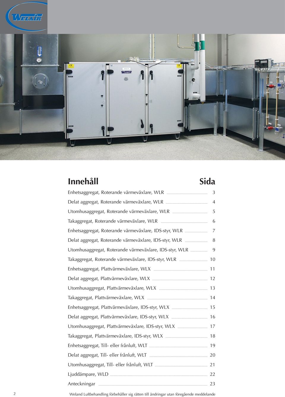 värmeväxlare, IDS-styr, WLR Enhetsaggregat, Plattvärmeväxlare, WLX Delat aggregat, Plattvärmeväxlare, WLX 12 Utomhusaggregat, Plattvärmeväxlare, WLX 13 Takaggregat, Plattvärmeväxlare, WLX 14