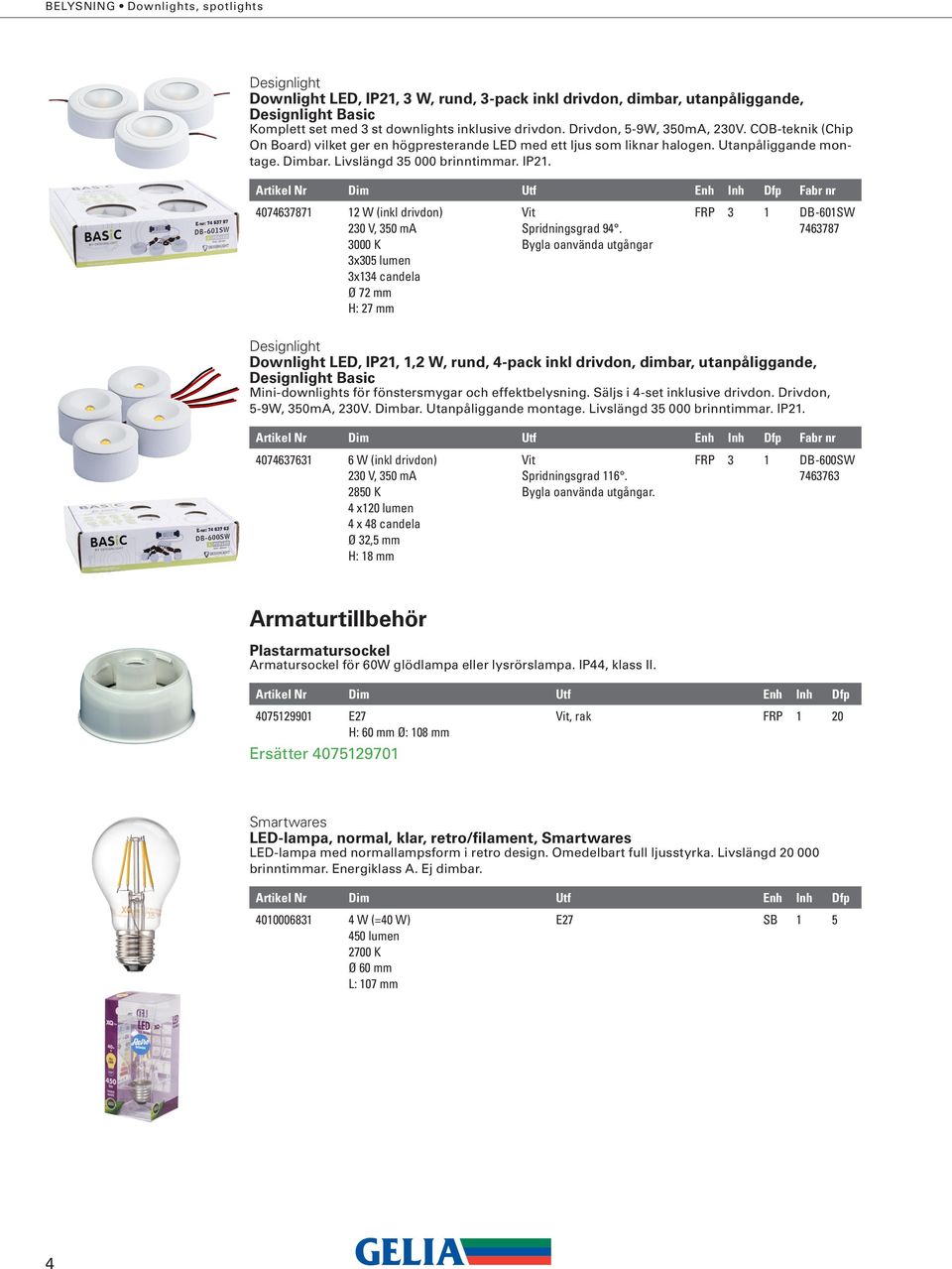 Downlight LED, IP21, 3 W, rund, 3-pack inkl drivdon, dimbar, utanpåliggande, Designlight Basic Fabr nr 4074637871 12 W (inkl drivdon) 230 V, 350 ma 3000 K 3x305 lumen 3x134 candela Ø 72 mm H: 27 mm