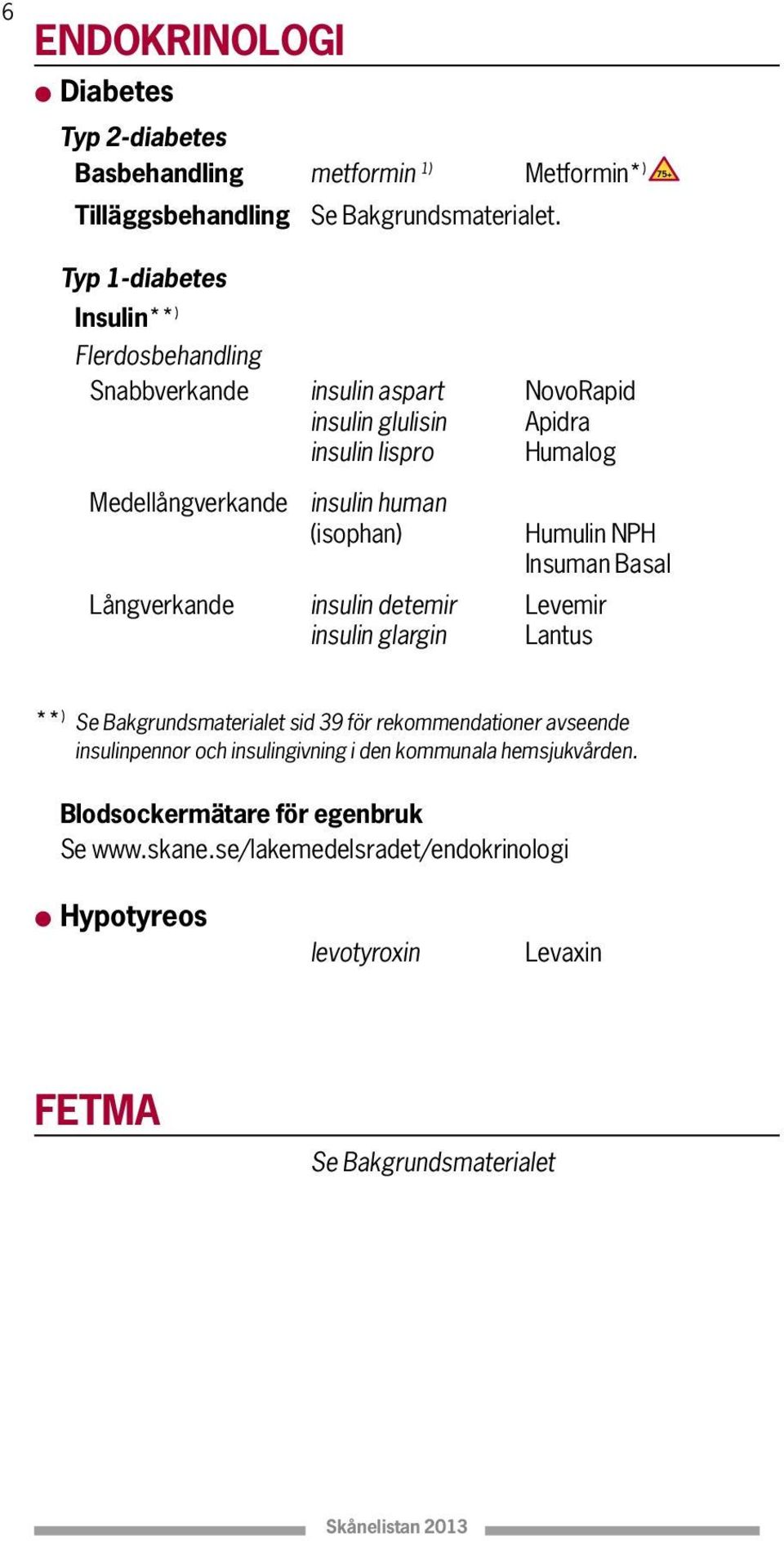 (isophan) Humulin NPH Insuman Basal Långverkande insulin detemir Levemir insulin glargin Lantus ** ) Se Bakgrundsmaterialet sid 39 för rekommendationer avseende