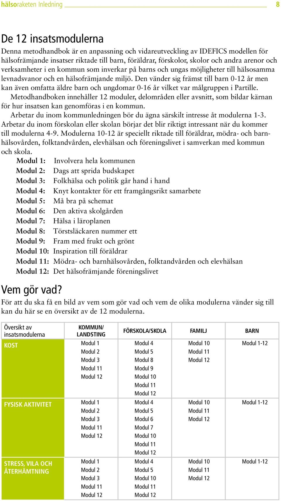 Den vänder sig främst till barn 0-12 år men kan även omfatta äldre barn och ungdomar 0-16 år vilket var målgruppen i Partille.