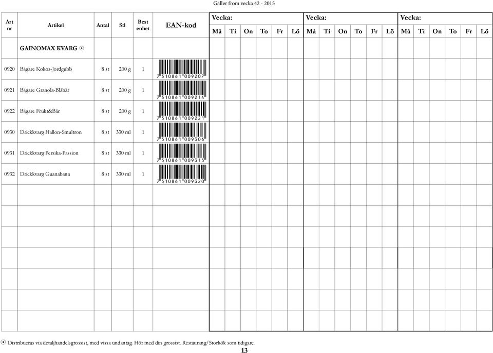 *7310861009306* 0931 Drickkvarg Persika-Passion 8 st 330 ml 1 *7310861009313* 0932 Drickkvarg Guanabana 8 st 330 ml 1