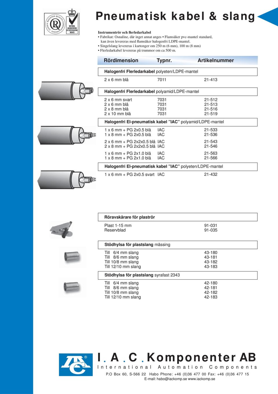 Artikelnummer Halogenfri Flerledarkabel polyeten/ldpe-mantel x mm blå 1-1 Halogenfri Flerledarkabel polyamid/ldpe-mantel x mm svart x mm blå x mm blå x mm blå 1-1 1-1 1-1 1-19 Halogenfri