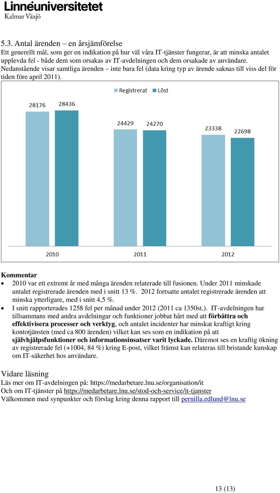 Kommentar 2010 var ett extremt år med många ärenden relaterade till fusionen. Under 2011 minskade antalet registrerade ärenden med i snitt 13 %.