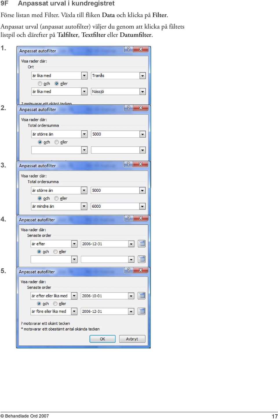 Anpassat urval (anpassat autofilter) väljer du genom att klicka på