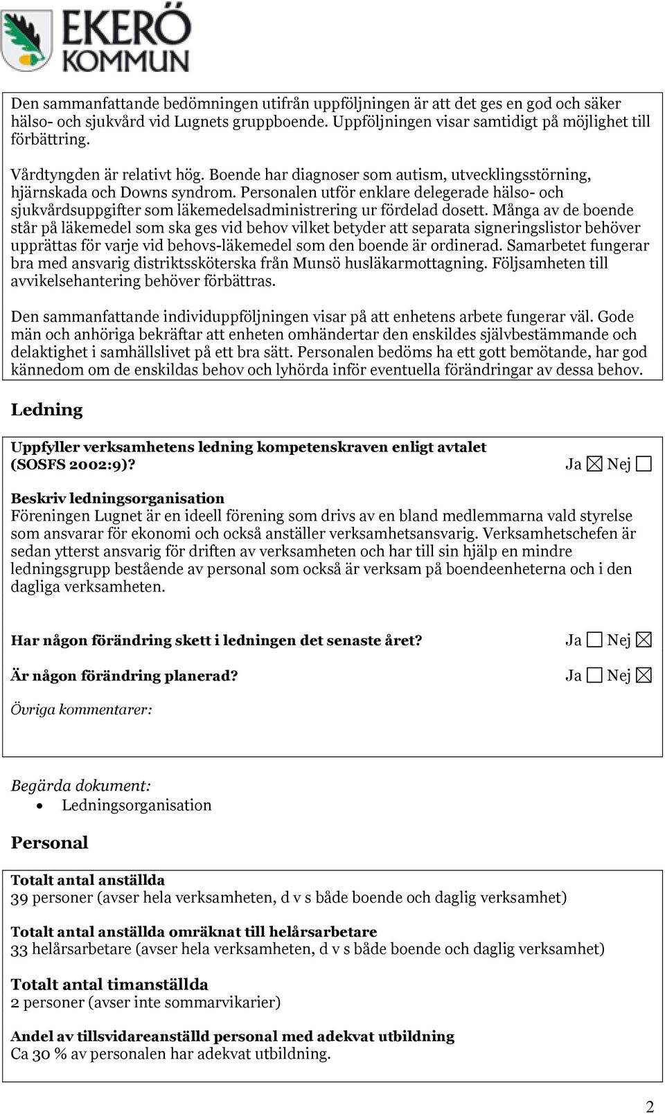 Personalen utför enklare delegerade hälso- och sjukvårdsuppgifter som läkemedelsadministrering ur fördelad dosett.