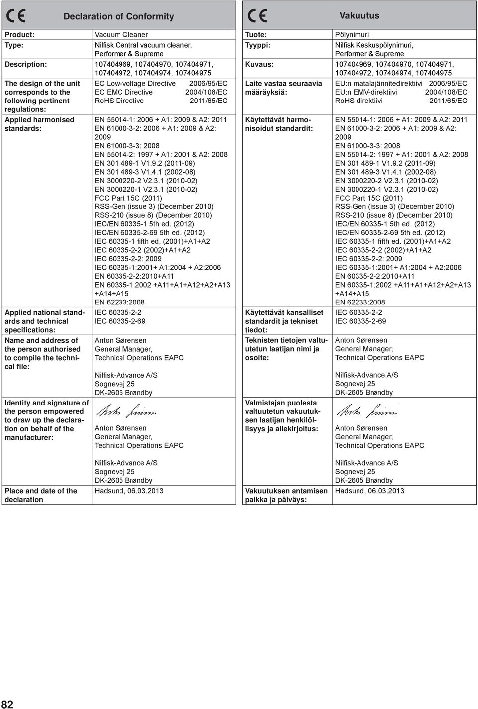 standards and technical specifications: Name and address of the person autho rised to compile the technical file: Identity and signature of the person empowered to draw up the declaration on behalf