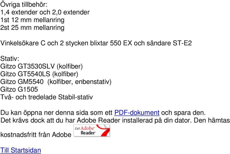 enbenstativ) Gitzo G1505 Två- och tredelade Stabil-stativ Du kan öppna ner denna sida som ett PDF-dokument och spara