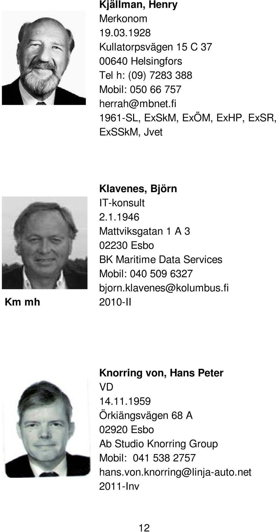 fi 1961-SL, ExSkM, ExÖM, ExHP, ExSR, ExSSkM, Jvet Km mh Klavenes, Björn IT-konsult 2.1.1946 Mattviksgatan 1 A 3 02230 Esbo BK Maritime Data Services Mobil: 040 509 6327 bjorn.