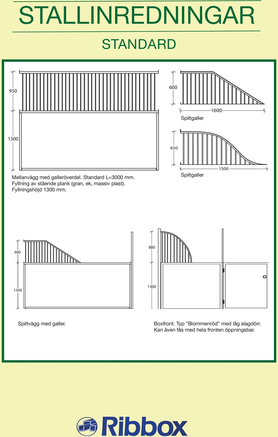 Fyllningshöjd mm. Spiltgaller 1500 600 880 1500 Spiltvägg med galler.