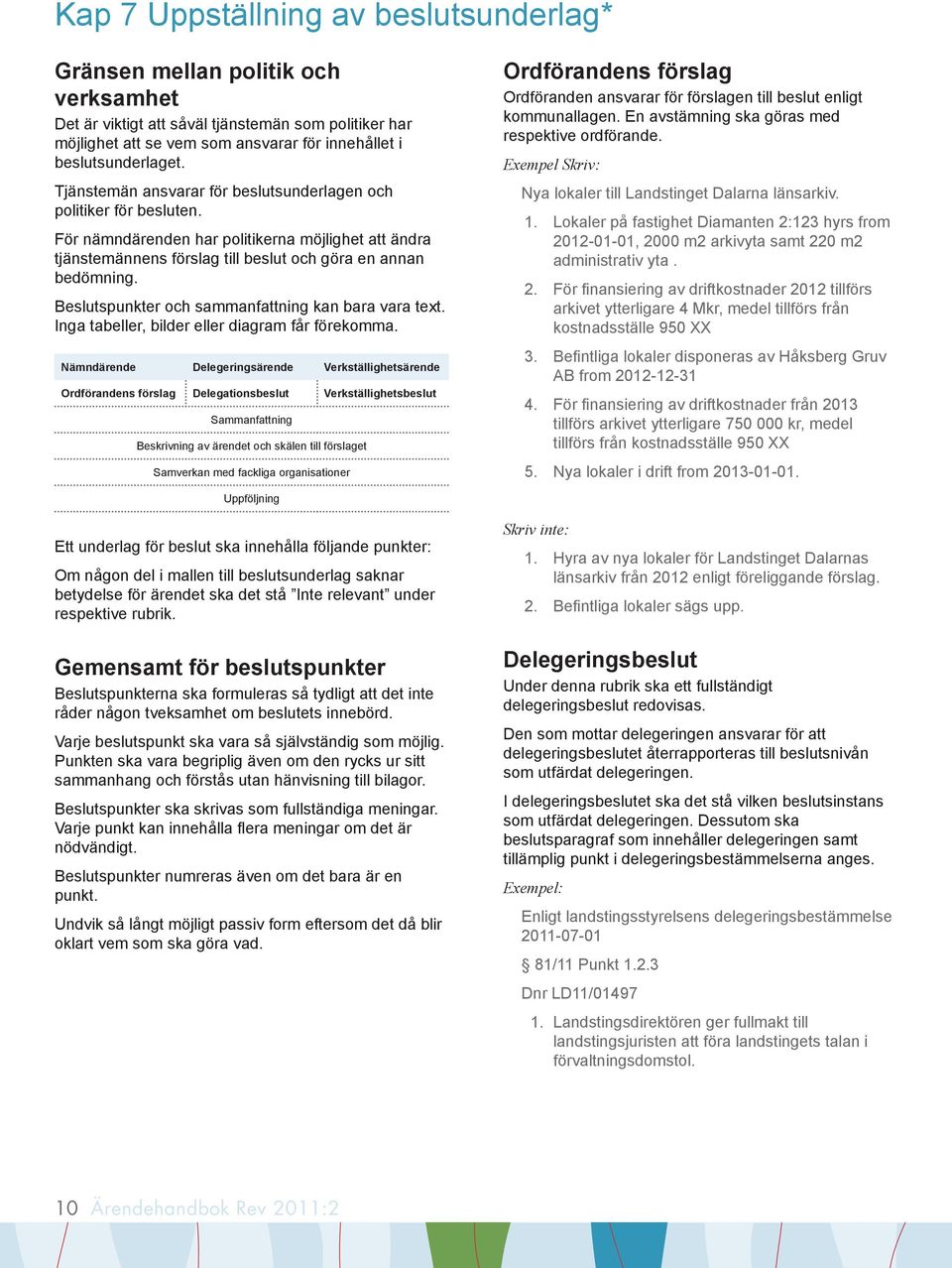 Beslutspunkter och sammanfattning kan bara vara text. Inga tabeller, bilder eller diagram får förekomma.