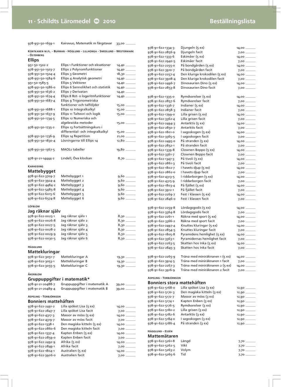 Ellips 3 Geometri 18,30 978-951-50-1584-6 Ellips 4 Analytisk geometri 14,40 951-50-1585-5 Ellips 5 Vektorer 14,40 978-951-50-1586-0 Ellips 6 Sannolikhet och statistik 14,40 978-951-50-1636-2 Ellips 7