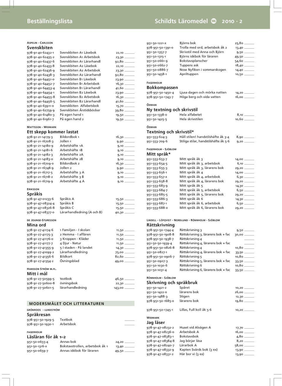 Svenskbiten B1 Läsebok 23,90 978-91-40-64452-7 Svenskbiten B1 Arbetsbok 16,30 978-91-40-64453-4 Svenskbiten B1 Lärarhandl 41,60 978-91-40-64454-1 Svenskbiten B2 Läsebok 23,90 978-91-40-64455-8