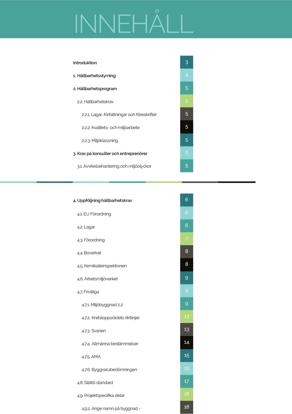 Lagar 4.3. Förordning 4.4. Boverket 4.5. Kemikalieinspektionen 4.6. Arbetsmiljöverket 4.7. Frivilliga 4.7.1. 2.2 4.7.2. Kretsloppsrådets riktlinjer 4.7.3. Svanen 4.7.4. Allmänna bestämmelser 4.