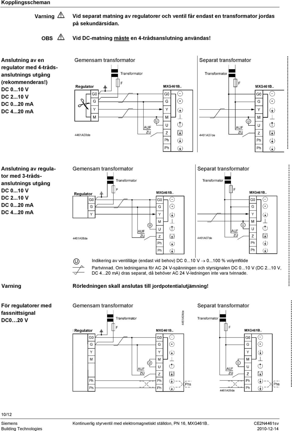 .. Anslutning av regulator med 3-trådsanslutnings utgång DC 0...10 V DC...10 V DC 0...0 ma DC.