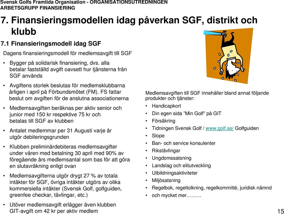 FS fattar beslut om avgiften för de anslutna associationerna Medlemsavgiften beräknas per aktiv senior och junior med 150 kr respektive 75 kr och betalas till SGF av klubben Antalet medlemmar per 31