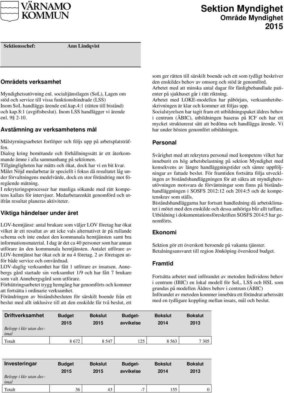 Inom LSS handlägger vi ärende enl. 9 2-10. Avstämning av verksamhetens mål som ger rätten till särskilt boende och ett som tydligt beskriver den enskildes behov av omsorg och stöd är genomförd.