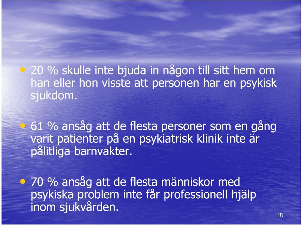 61 % ansåg att de flesta personer som en gång varit patienter på en psykiatrisk