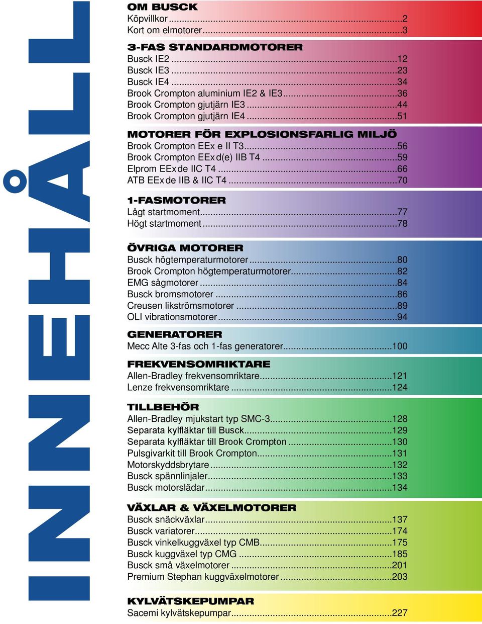 ..70 1-FASMOTORER Lågt startmoment...77 Högt startmoment...78 ÖVRIGA MOTORER Busck högtemperaturmotorer...80 Brook Crompton högtemperaturmotorer...82 EMG sågmotorer...84 Busck bromsmotorer.