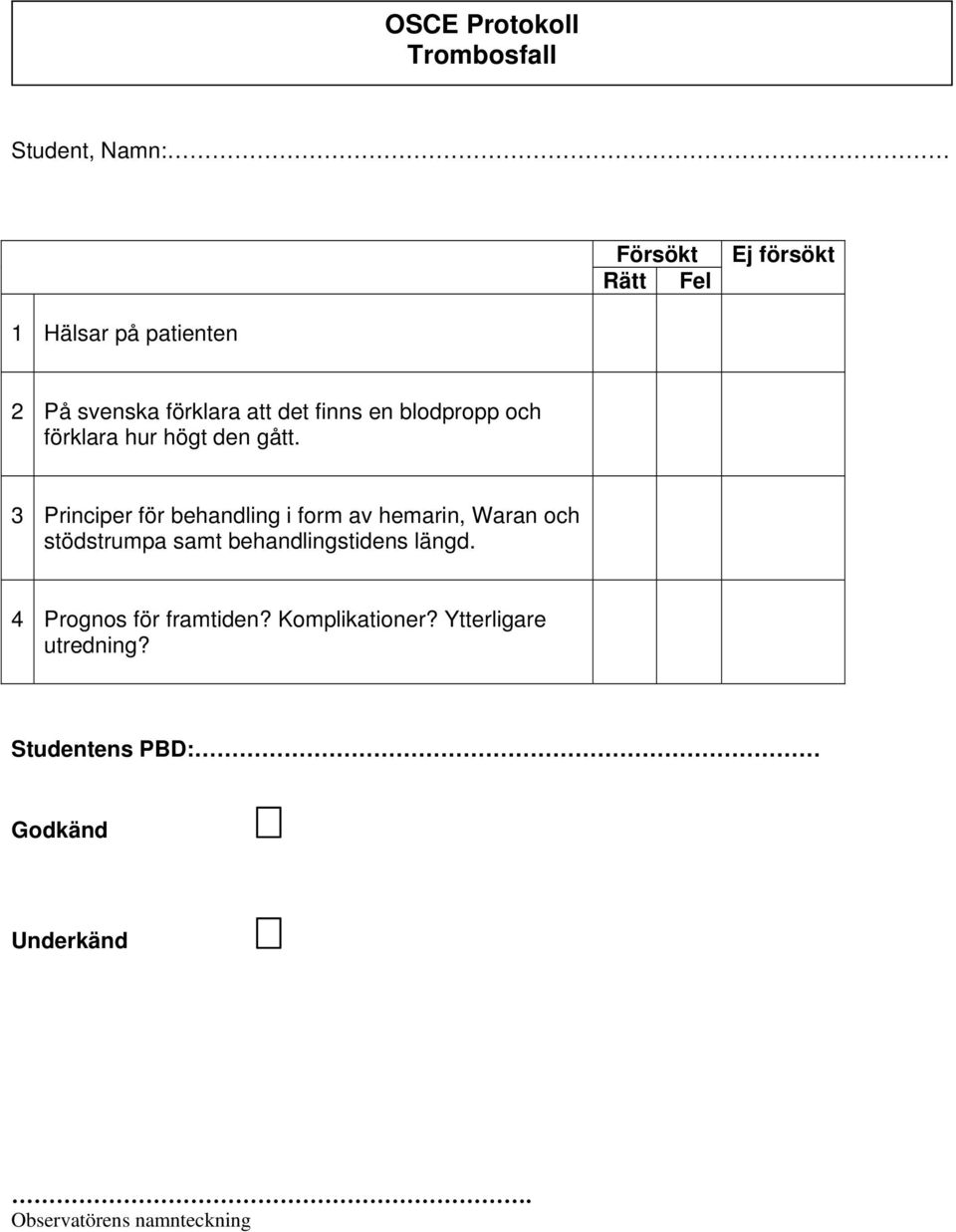 3 Principer för behandling i form av hemarin, Waran och stödstrumpa samt behandlingstidens längd.