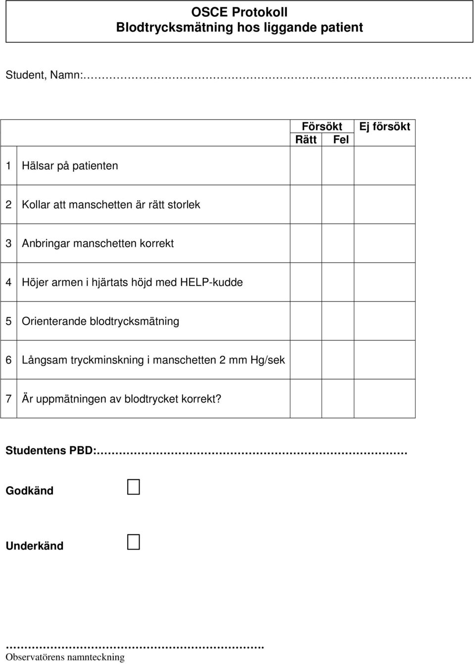 hjärtats höjd med HELP-kudde 5 Orienterande blodtrycksmätning 6 Långsam tryckminskning i manschetten 2 mm