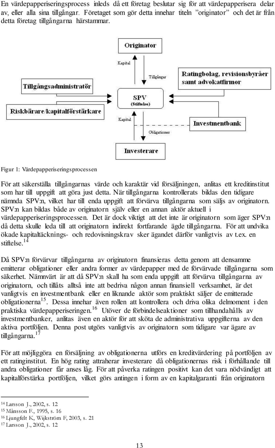 Figur 1: Värdepapperiseringsprocessen För att säkerställa tillgångarnas värde och karaktär vid försäljningen, anlitas ett kreditinstitut som har till uppgift att göra just detta.