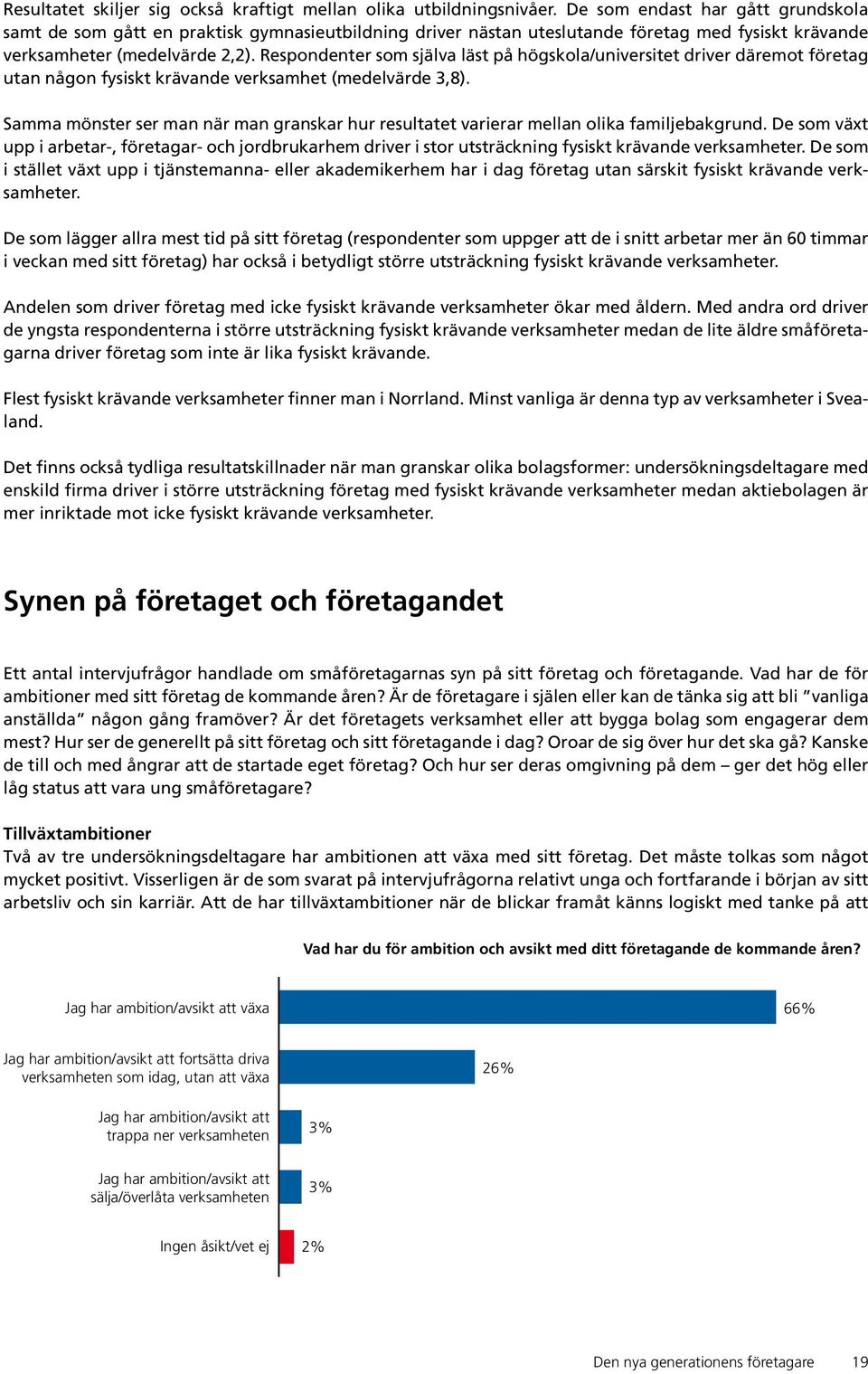 Respondenter som själva läst på högskola/universitet driver däremot företag utan någon fysiskt krävande verksamhet (medelvärde 3,8).