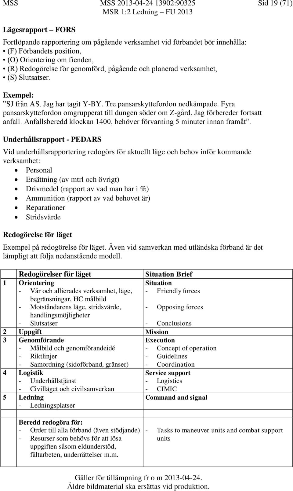 Fyra pansarskyttefordon omgrupperat till dungen söder om Z-gård. Jag förbereder fortsatt anfall. Anfallsberedd klockan 1400, behöver förvarning 5 minuter innan framåt.