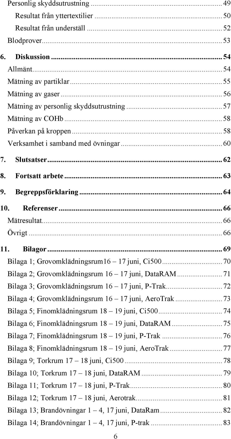 ..64 10. Referenser...66 Mätresultat...66 Övrigt...66 11. Bilagor...69 Bilaga 1; Grovomklädningsrum16 17 juni, Ci500...70 Bilaga 2; Grovomklädningsrum 16 17 juni, DataRAM.