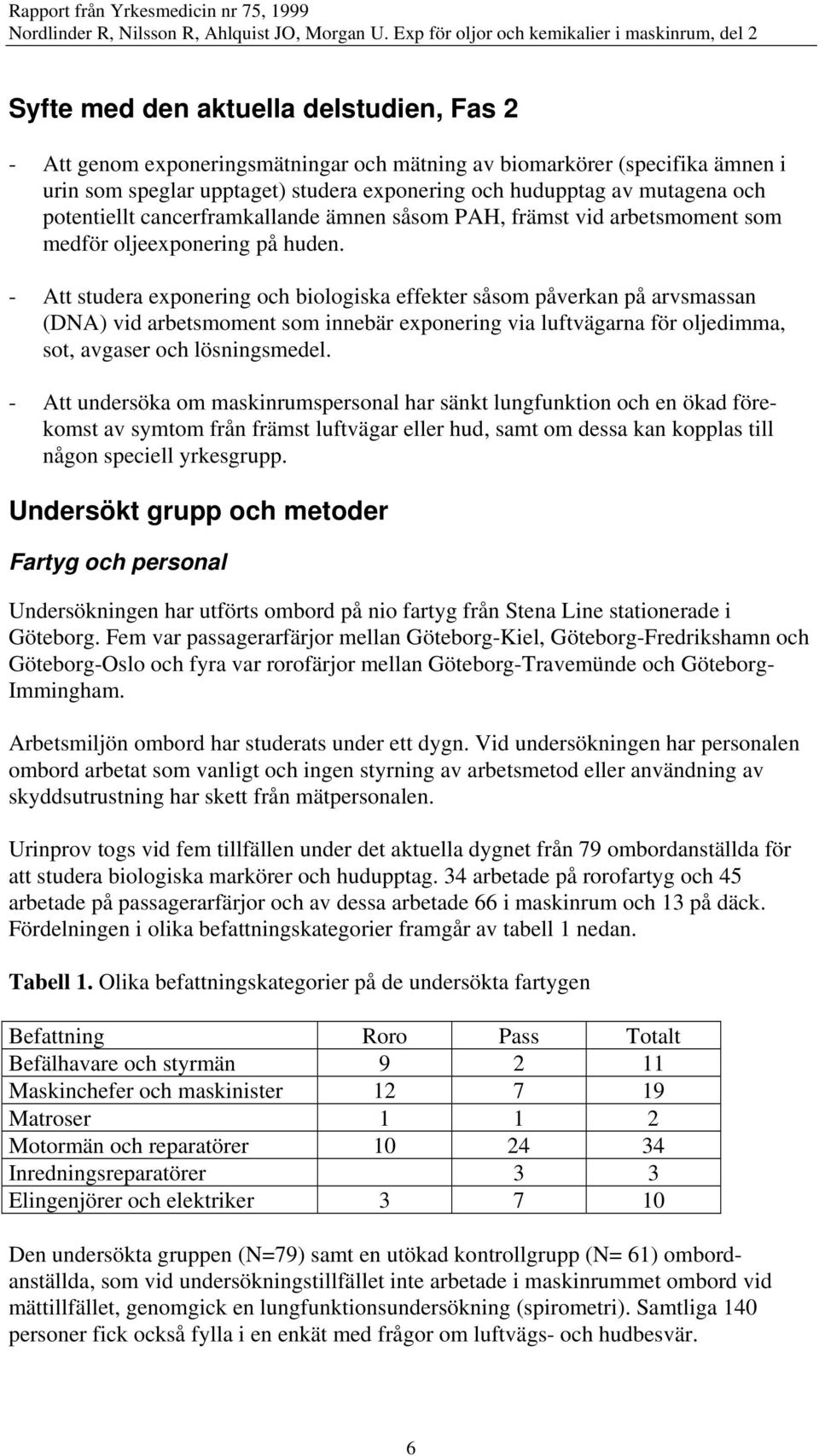 - Att studera exponering och biologiska effekter såsom påverkan på arvsmassan (DNA) vid arbetsmoment som innebär exponering via luftvägarna för oljedimma, sot, avgaser och lösningsmedel.