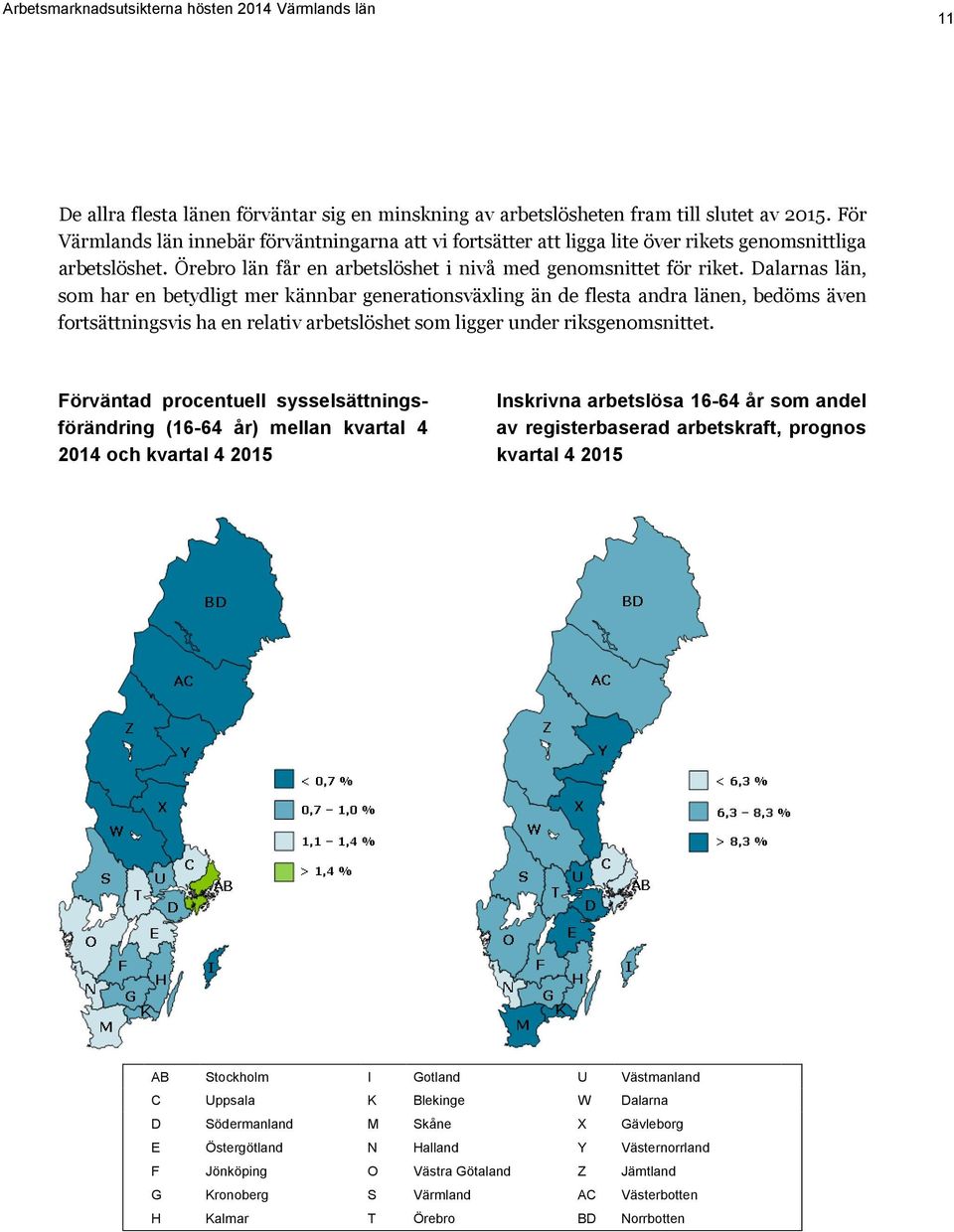 Dalarnas län, som har en betydligt mer kännbar generationsväxling än de flesta andra länen, bedöms även fortsättningsvis ha en relativ arbetslöshet som ligger under riksgenomsnittet.