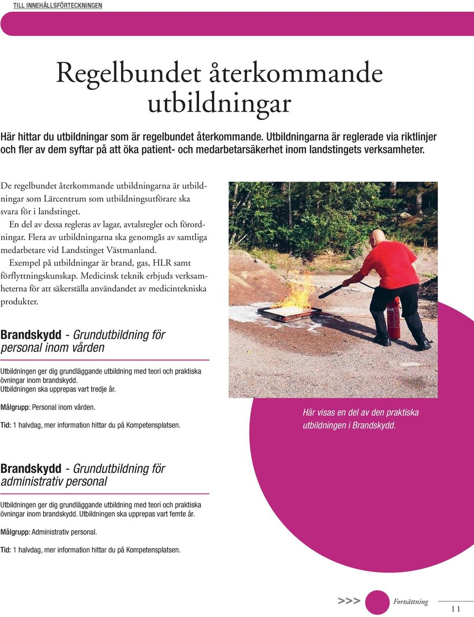 De regelbundet återkommande utbildningarna är utbildningar som Lärcentrum som utbildningsutförare ska svara för i landstinget. En del av dessa regleras av lagar, avtalsregler och förordningar.