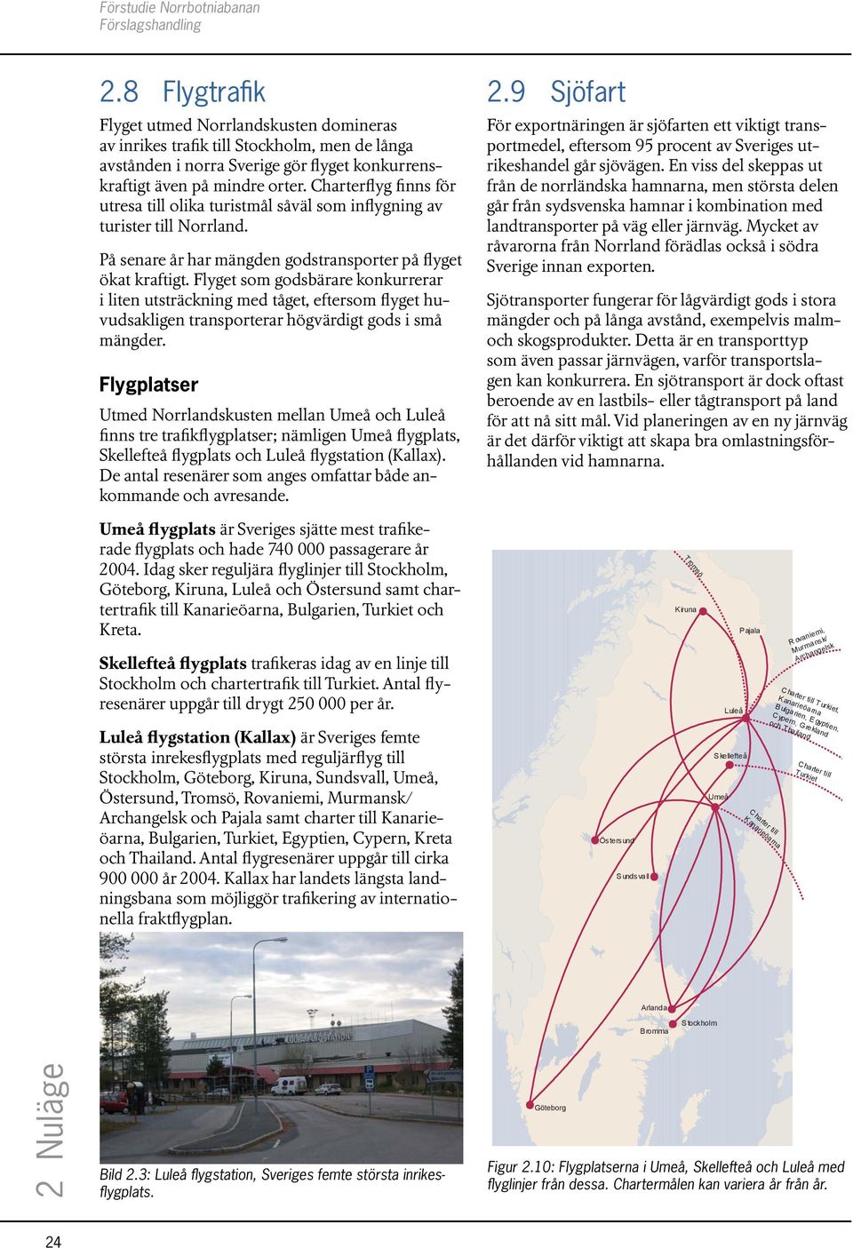 Charterflyg finns för utresa till olika turistmål såväl som inflygning av turister till Norrland. På senare år har mängden godstransporter på flyget ökat kraftigt.