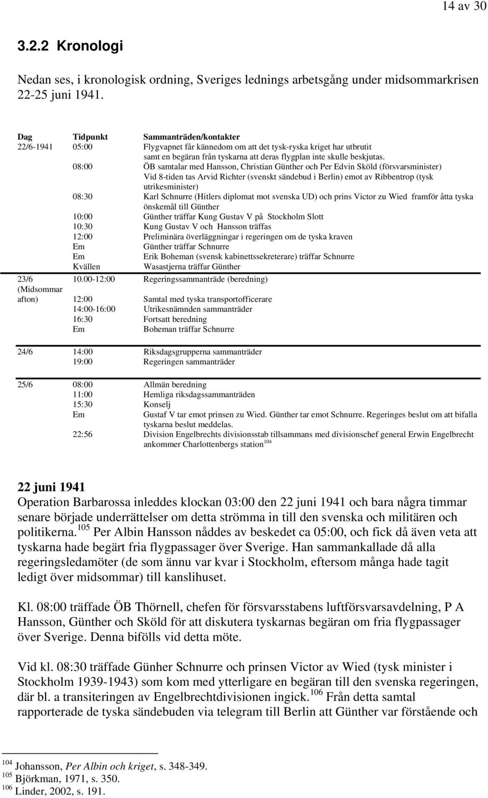 08:00 ÖB samtalar med Hansson, Christian Günther och Per Edvin Sköld (försvarsminister) Vid 8-tiden tas Arvid Richter (svenskt sändebud i Berlin) emot av Ribbentrop (tysk utrikesminister) 08:30 Karl