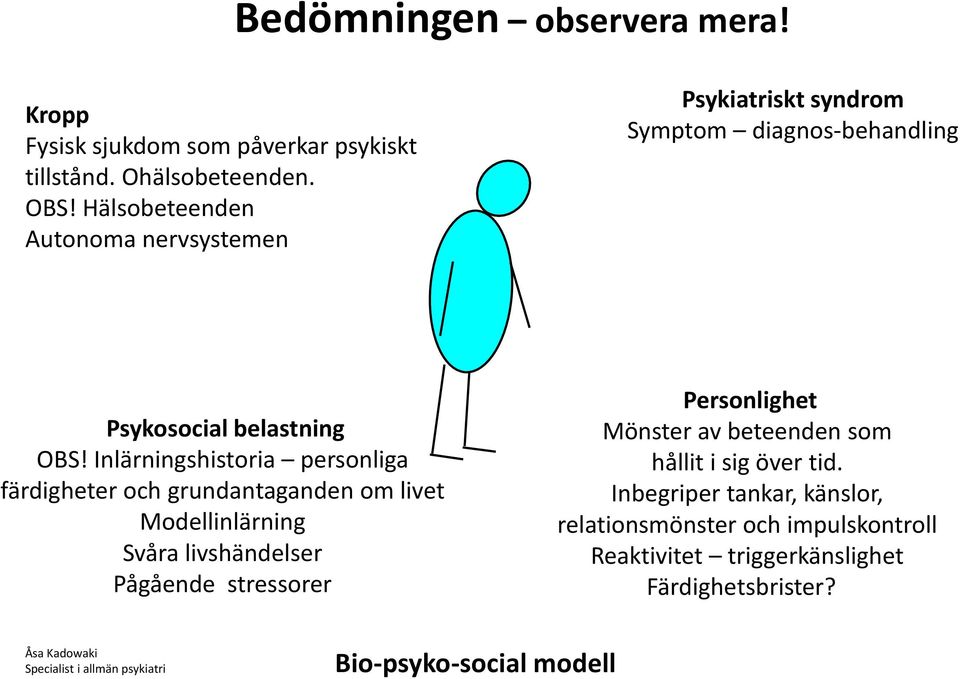 Inlärningshistoria personliga färdigheter och grundantaganden om livet Modellinlärning Svåra livshändelser Pågående stressorer Personlighet