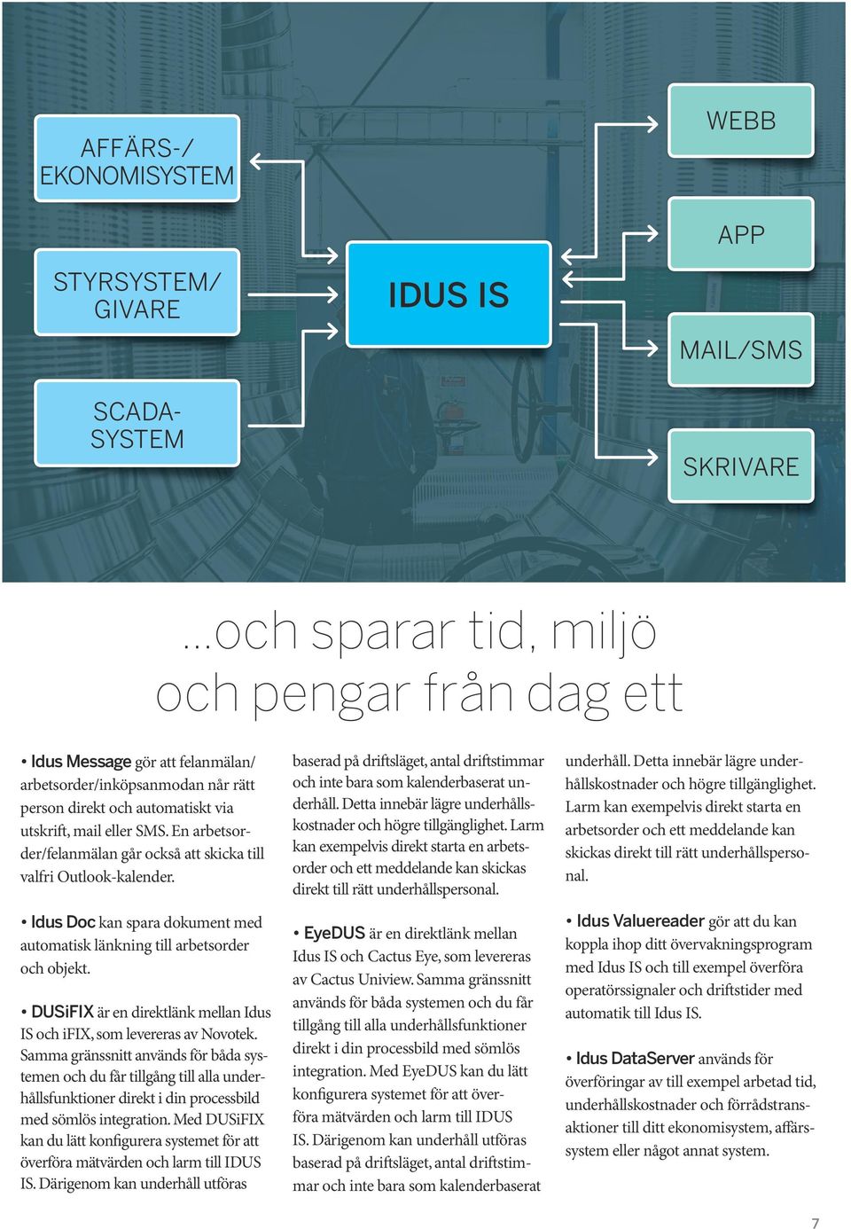 Idus Doc kan spara dokument med automatisk länkning till arbetsorder och objekt. DUSiFIX är en direktlänk mellan Idus IS och ifix, som levereras av Novotek.