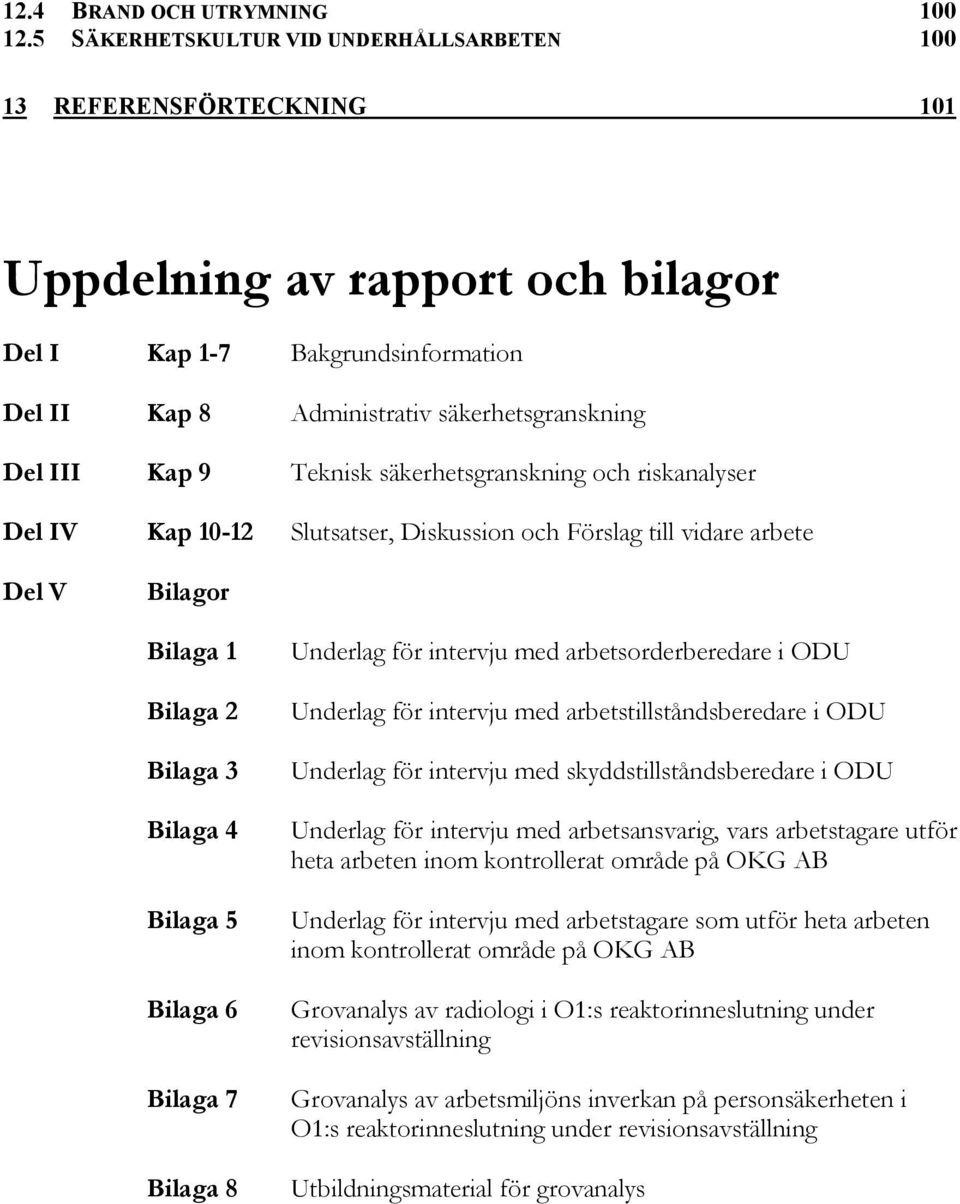 9 Teknisk säkerhetsgranskning och riskanalyser Del IV Kap 10-12 Slutsatser, Diskussion och Förslag till vidare arbete Del V Bilagor Bilaga 1 Bilaga 2 Bilaga 3 Bilaga 4 Bilaga 5 Bilaga 6 Bilaga 7