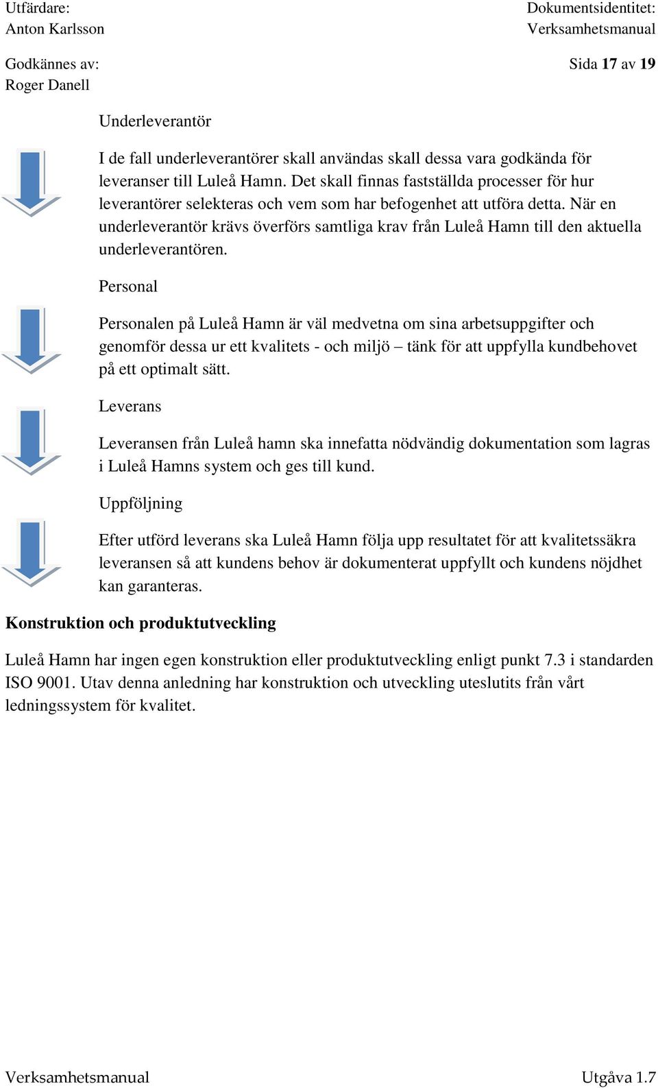 När en underleverantör krävs överförs samtliga krav från Luleå Hamn till den aktuella underleverantören.